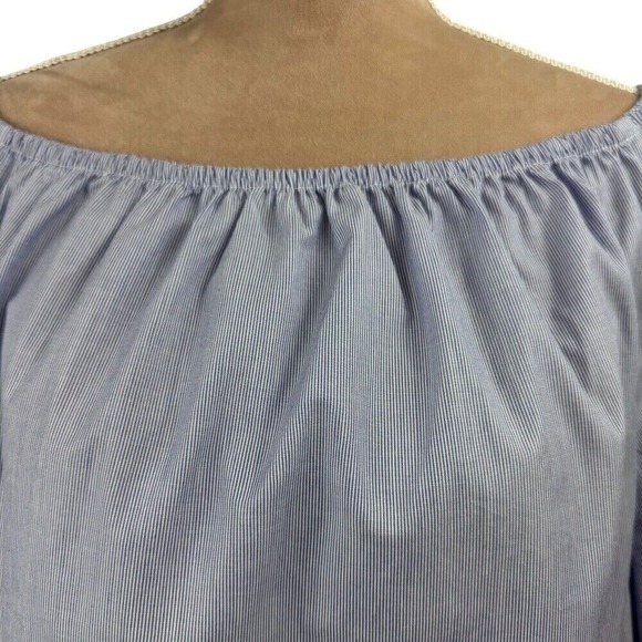 Maeve Womens XS Top‎ Blue White Cotton Chambray Off Shoulder Preppy Spring NWT - Picture 6 of 16